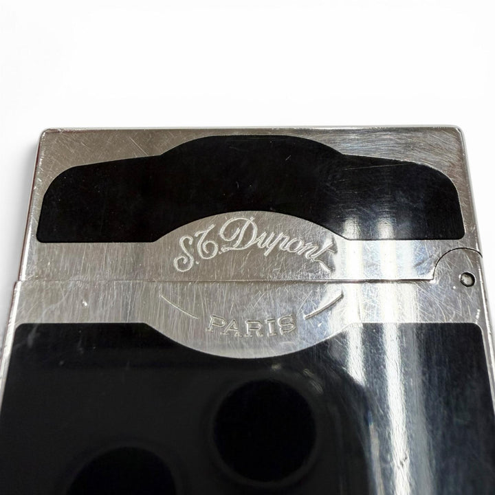 良品◇Dupont デュポン マデューロ ダブルバーナー ラッカー ガスライター 喫煙具 ブラック シルバー フランス製 メンズ 着火確認済 箱付