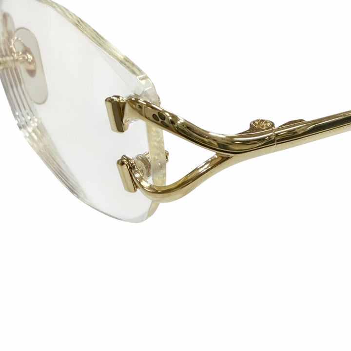 美品▼Cartier カルティエ ヴィンテージ 2Cデコール ツーポイント リムレス メガネ 眼鏡 アイウェア ゴールド ボルドー □22 135 度入り