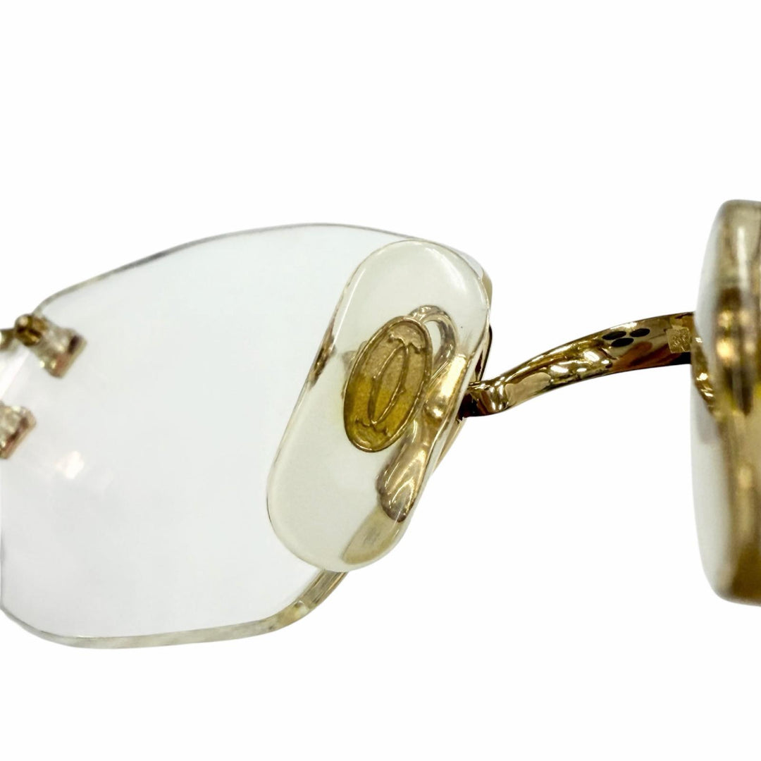美品▼Cartier カルティエ ヴィンテージ 2Cデコール ツーポイント リムレス メガネ 眼鏡 アイウェア ゴールド ボルドー □22 135 度入り