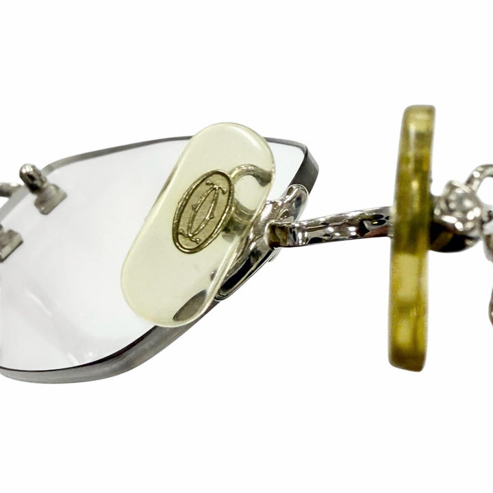 美品▼Cartier カルティエ C ドゥ カルティエ 2Cデコール ツーポイント リムレス メガネ 眼鏡 アイウェア シルバー □22 135 度入 メンズ