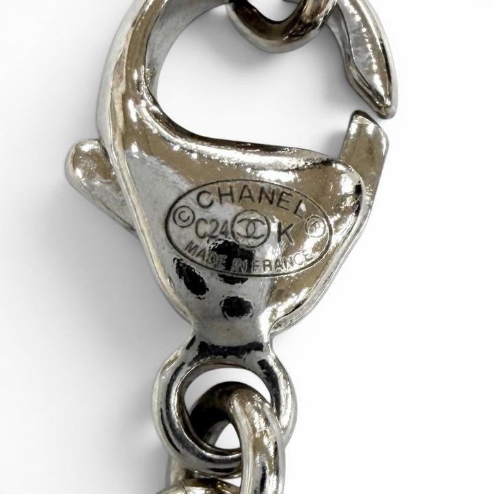 美品★CHANEL シャネル C24K ココマーク ハート レース ネックレス ペンダント シルバー ブラック フランス製 レディース