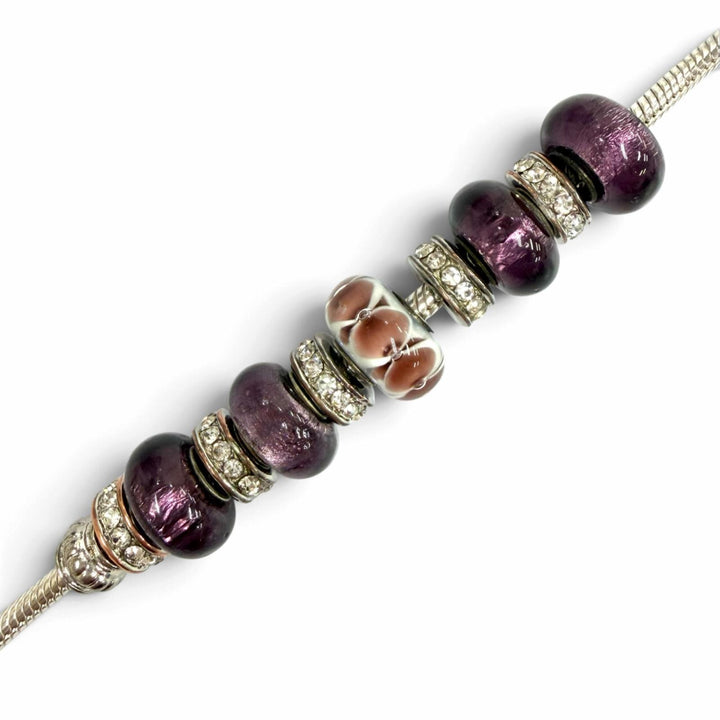 極美品★PANDORA パンドラ 925 ラインストーン ブレスチャーム10個付 ブレスレット バングル シルバー パープル 重量37.28g レディース