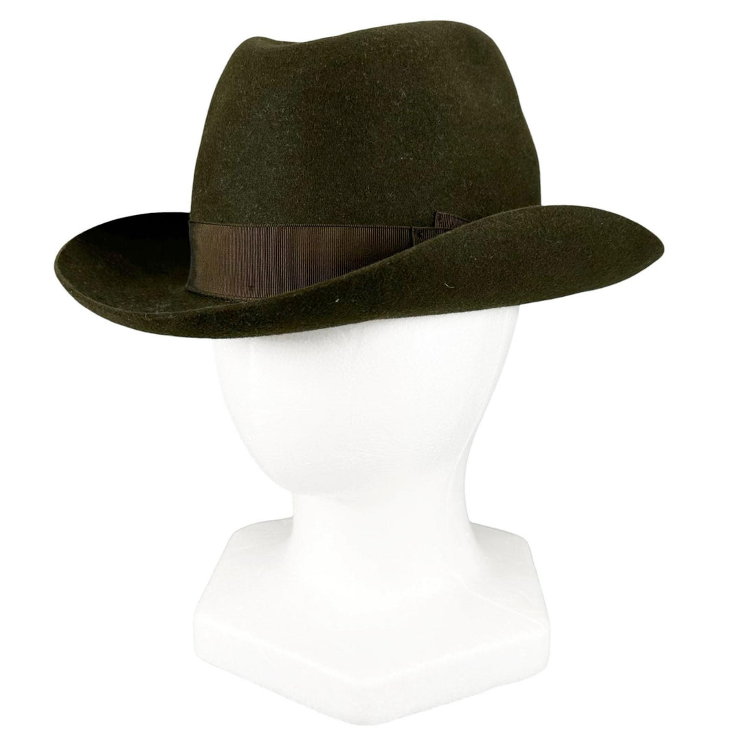 美品▲Borsalino ボルサリーノ アレッサンドリア ラビットフェルト100％ 中折れ帽 フェルト ハット カーキ IT 58 イタリア製 メンズ