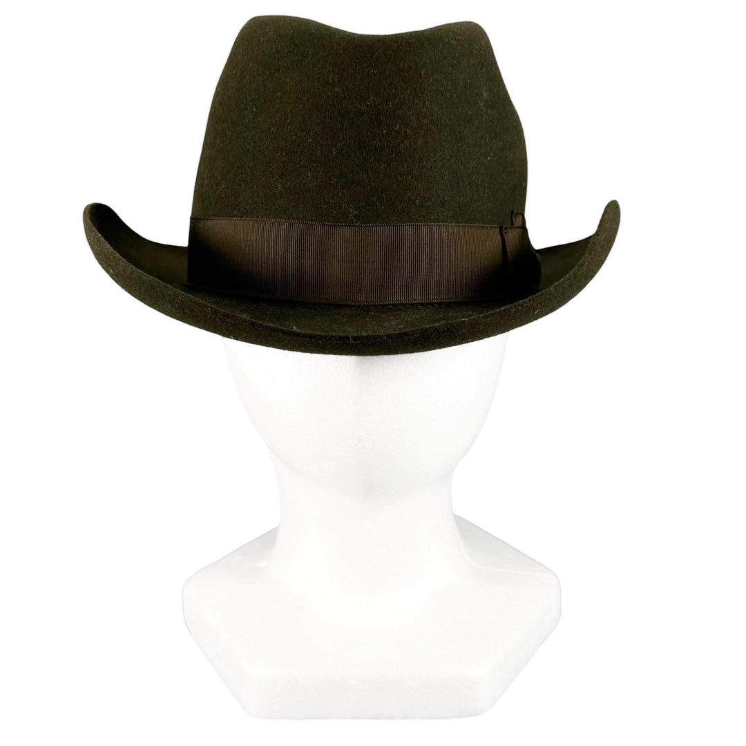 美品▲Borsalino ボルサリーノ アレッサンドリア ラビットフェルト100％ 中折れ帽 フェルト ハット カーキ IT 58 イタリア製 メンズ