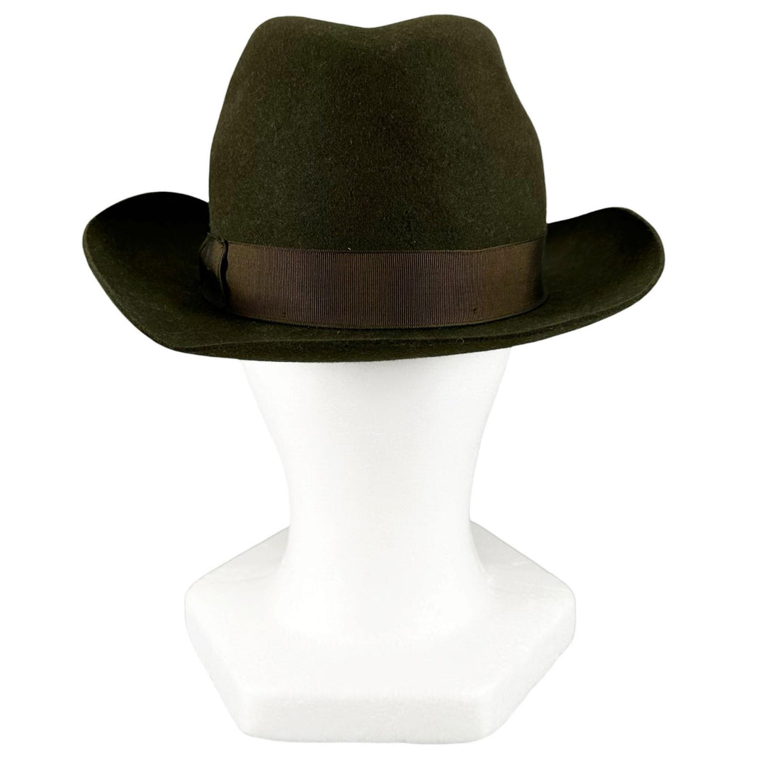 美品▲Borsalino ボルサリーノ アレッサンドリア ラビットフェルト100％ 中折れ帽 フェルト ハット カーキ IT 58 イタリア製 メンズ