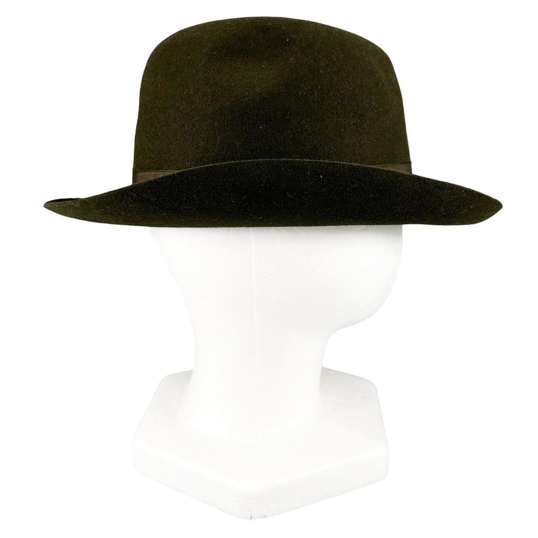 美品▲Borsalino ボルサリーノ アレッサンドリア ラビットフェルト100％ 中折れ帽 フェルト ハット カーキ IT 58 イタリア製 メンズ