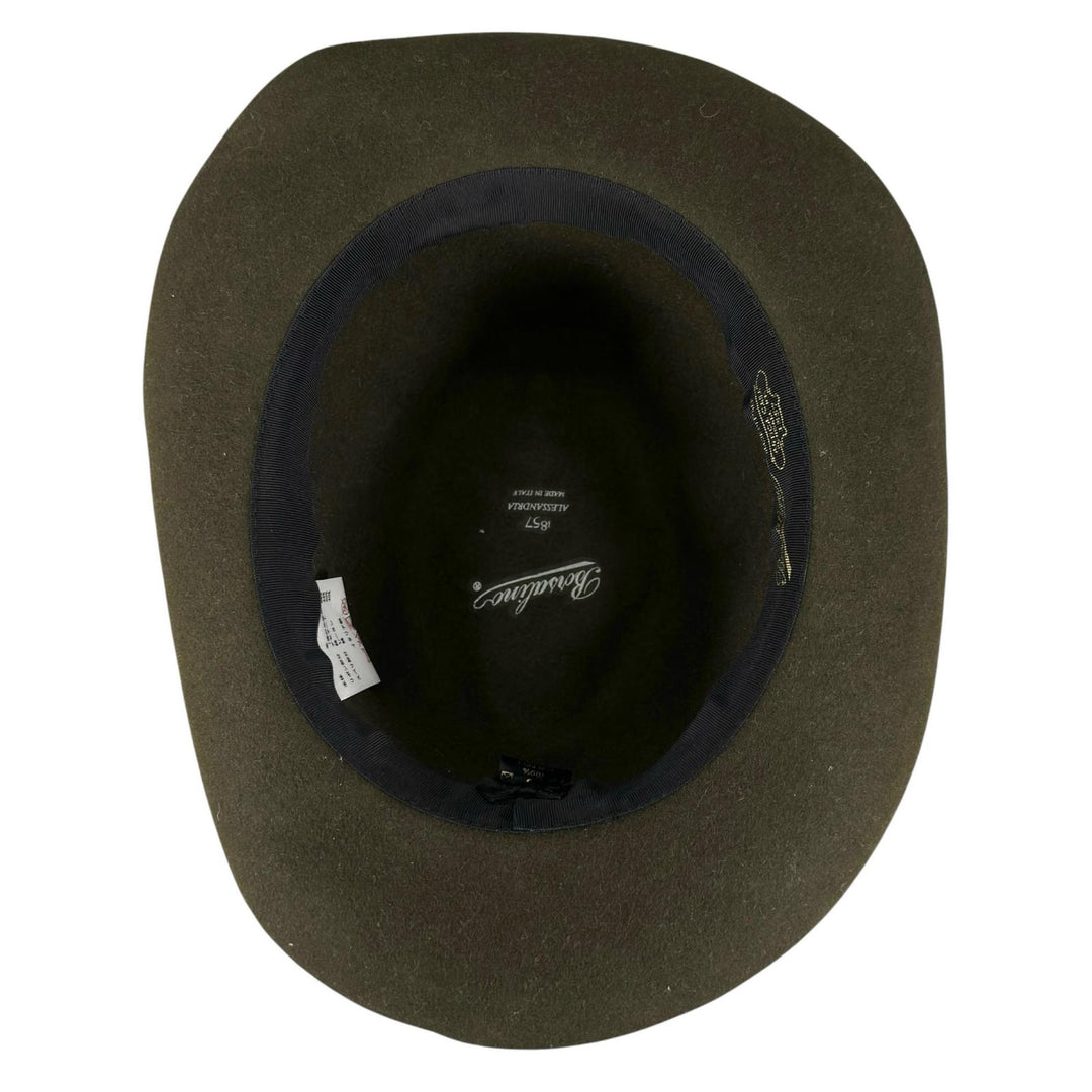 美品▲Borsalino ボルサリーノ アレッサンドリア ラビットフェルト100％ 中折れ帽 フェルト ハット カーキ IT 58 イタリア製 メンズ