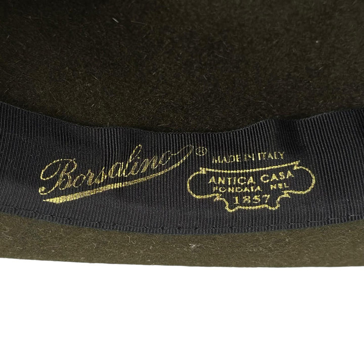 美品▲Borsalino ボルサリーノ アレッサンドリア ラビットフェルト100％ 中折れ帽 フェルト ハット カーキ IT 58 イタリア製 メンズ
