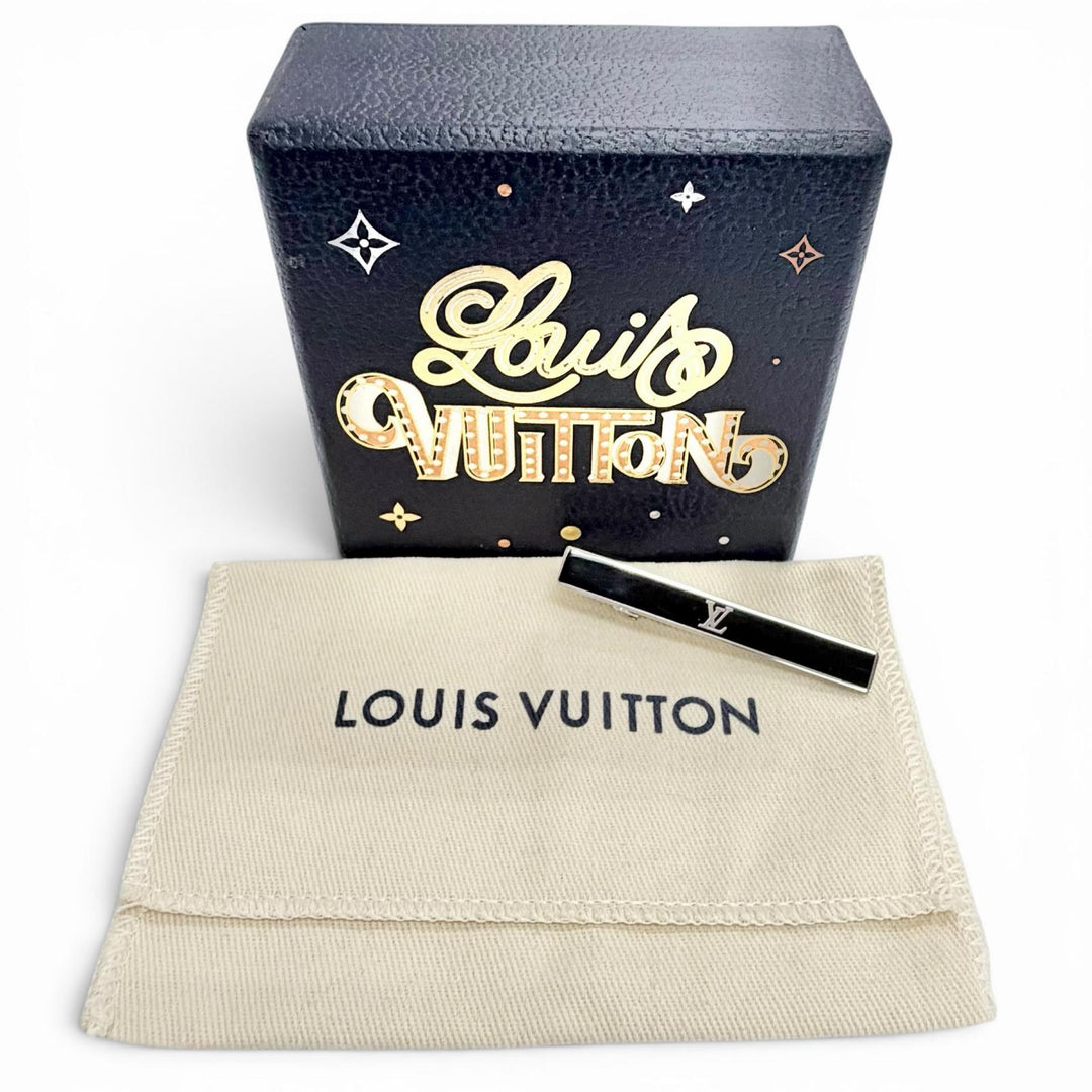極美品△LOUIS VUITTON ルイヴィトン M00913 LV AWARD LVアワード タイバー ネクタイピン ブラック シルバー イタリア製 箱・保存袋付