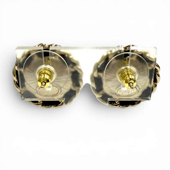 極美品★CHANEL シャネル B25 ココマーク クリスタル レザートリム パール ピアス ホワイト ブラック ゴールド金具 仏製 箱・保存袋付