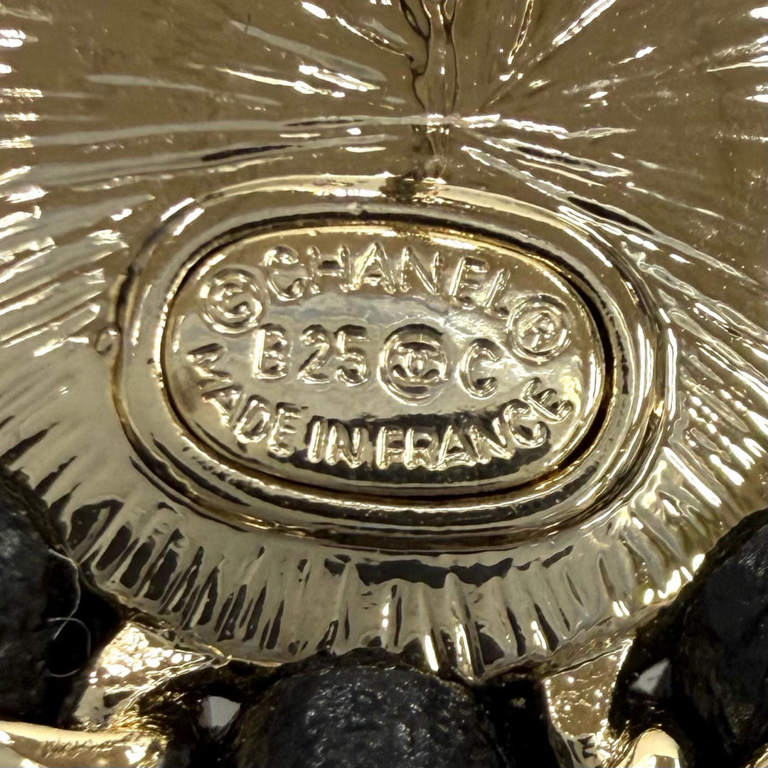 極美品★CHANEL シャネル B25 ココマーク クリスタル レザートリム パール ピアス ホワイト ブラック ゴールド金具 仏製 箱・保存袋付