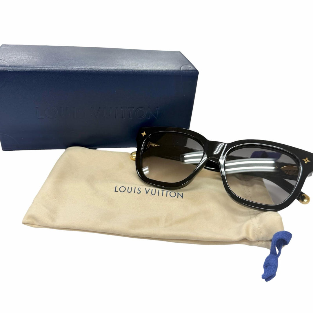 美品□LOUIS VUITTON ルイヴィトン Z1523E サングラス マイモノグラム スクエア ブラック ゴールド 54□17-143 イタリア製 保存袋付き