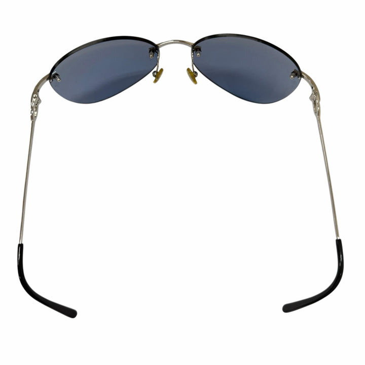 美品□Cartier カルティエ Ｃ ドゥ カルティエ 2Cデコール サングラス アイウェア シルバー ブルーレンズ □16 度入り フランス製 メンズ