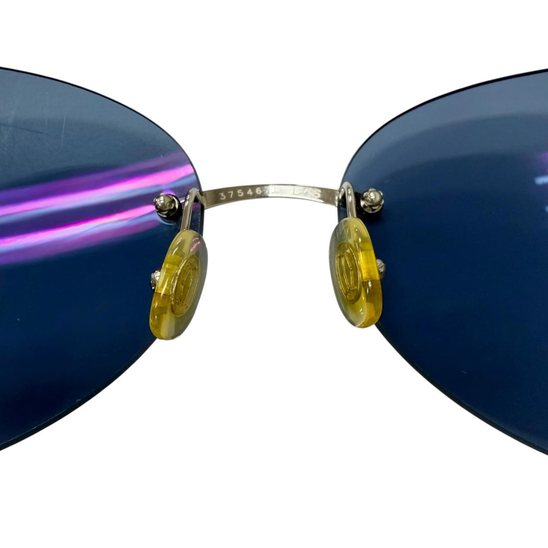 美品□Cartier カルティエ Ｃ ドゥ カルティエ 2Cデコール サングラス アイウェア シルバー ブルーレンズ □16 度入り フランス製 メンズ