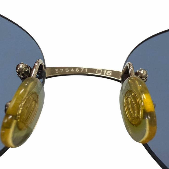 美品□Cartier カルティエ Ｃ ドゥ カルティエ 2Cデコール サングラス アイウェア シルバー ブルーレンズ □16 度入り フランス製 メンズ