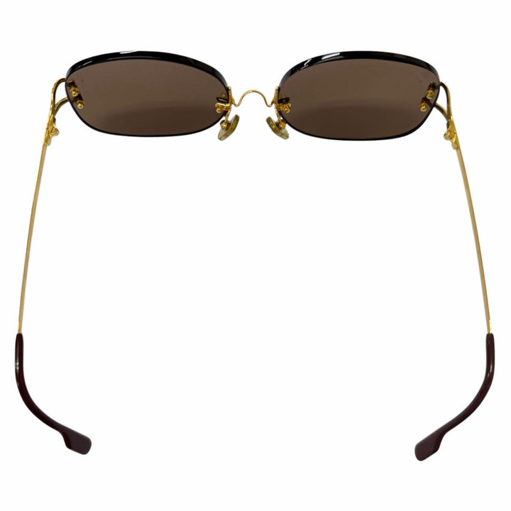 美品□Cartier カルティエ ヴィンテージ 2Ｃデコール リムレス ツーポイント サングラス ゴールド ボルドー □16 度入り フランス製