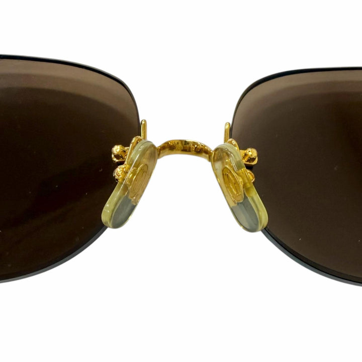美品□Cartier カルティエ ヴィンテージ 2Ｃデコール リムレス ツーポイント サングラス ゴールド ボルドー □16 度入り フランス製