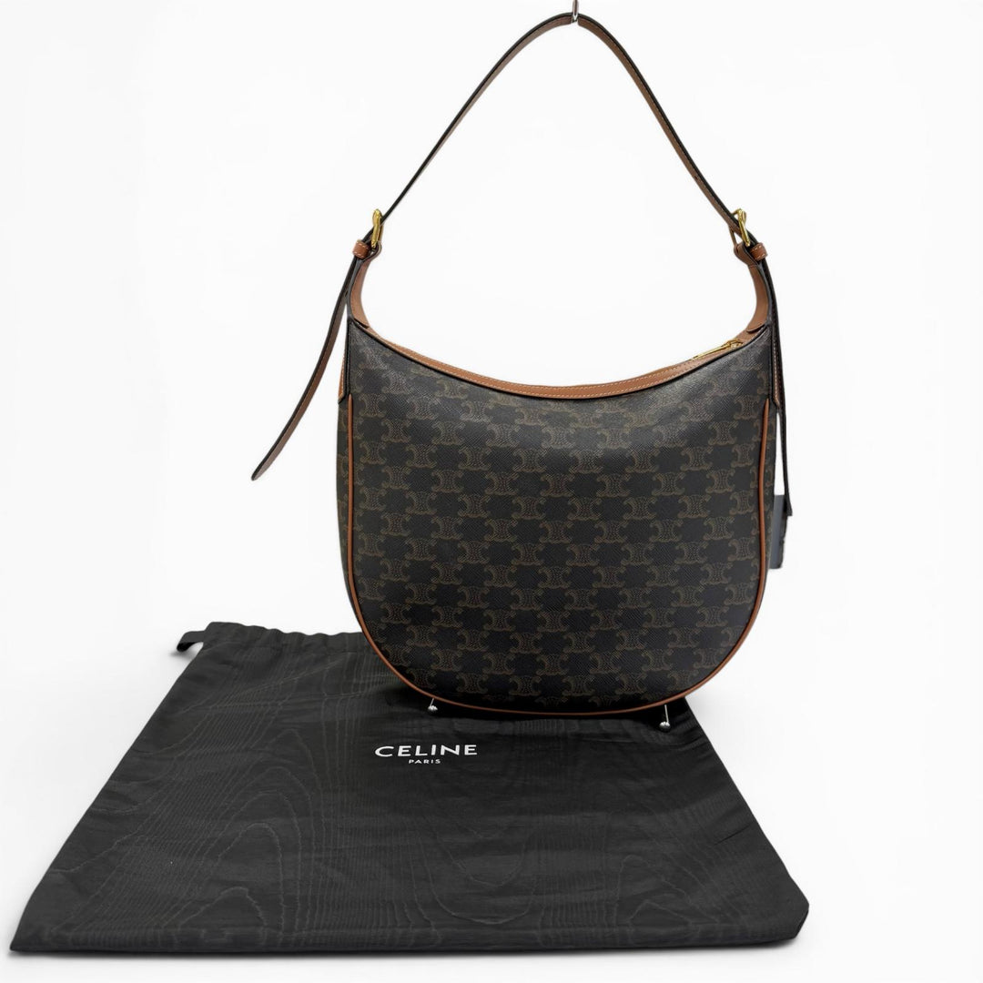 美品☆CELINE セリーヌ ミディアム エロイズ ショルダーバッグ トリオンフキャンバス ハンドバッグ ブラウン 伊製 レディース 保存袋付