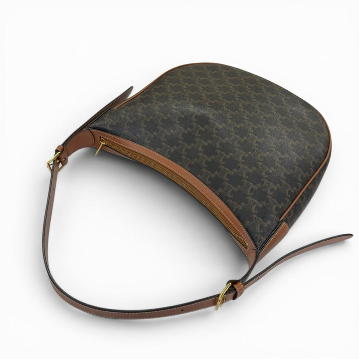 美品☆CELINE セリーヌ ミディアム エロイズ ショルダーバッグ トリオンフキャンバス ハンドバッグ ブラウン 伊製 レディース 保存袋付