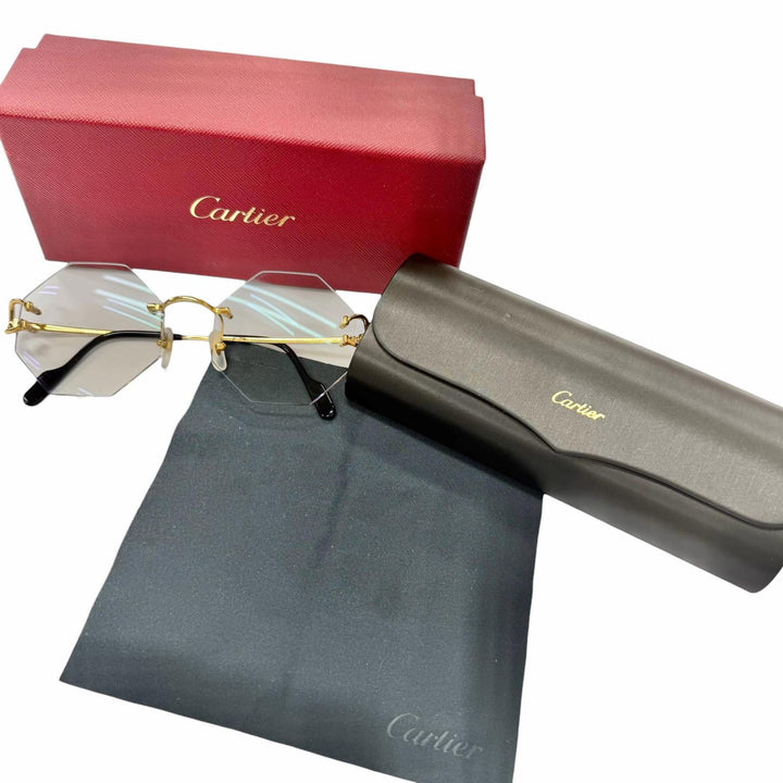 極美品□Cartier カルティエ CT0344O シグネチャー C ドゥ カルティエ オクタゴン ツーポイント リムレスメガネ 眼鏡 □18 度入り 仏製