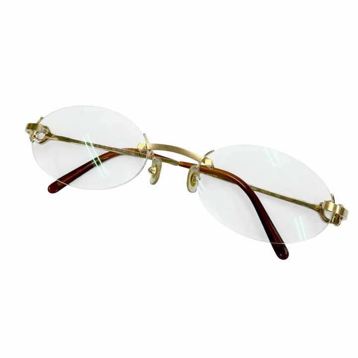 美品▼Cartier カルティエ 2C デコール ツーポイント リムレス オーバル マーブル柄 メガネ 眼鏡 アイウェア ゴールド ブラウン □20 135