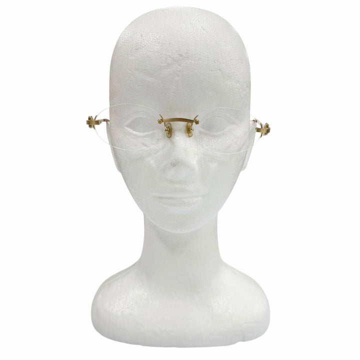 美品▼Cartier カルティエ 2C デコール ツーポイント リムレス オーバル マーブル柄 メガネ 眼鏡 アイウェア ゴールド ブラウン □20 135