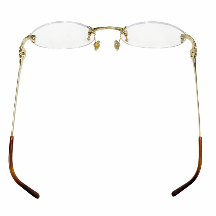 美品▼Cartier カルティエ 2C デコール ツーポイント リムレス オーバル マーブル柄 メガネ 眼鏡 アイウェア ゴールド ブラウン □20 135