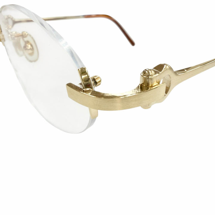 美品▼Cartier カルティエ 2C デコール ツーポイント リムレス オーバル マーブル柄 メガネ 眼鏡 アイウェア ゴールド ブラウン □20 135