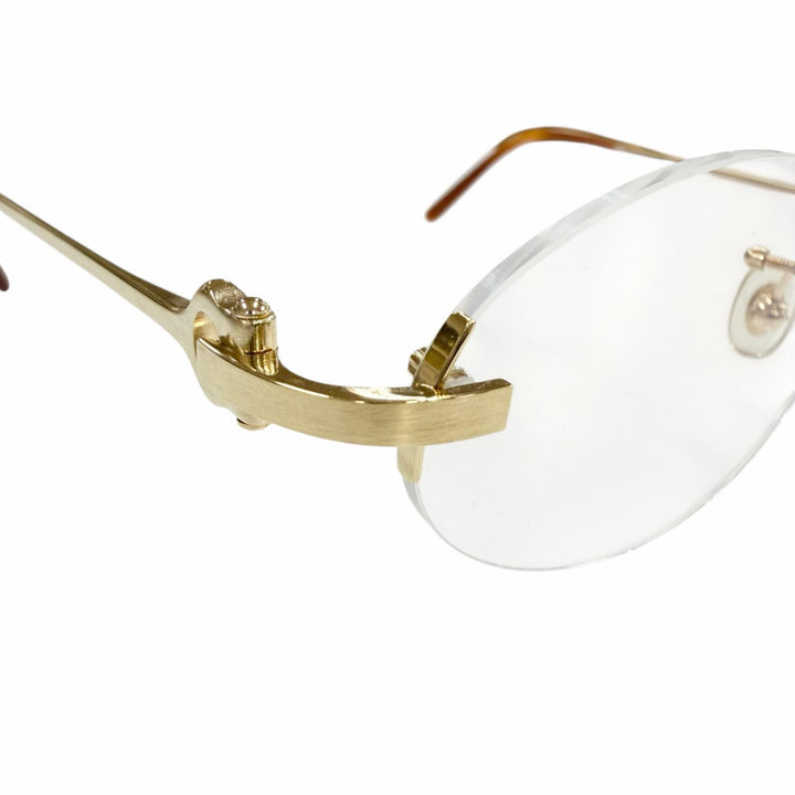 美品▼Cartier カルティエ 2C デコール ツーポイント リムレス オーバル マーブル柄 メガネ 眼鏡 アイウェア ゴールド ブラウン □20 135