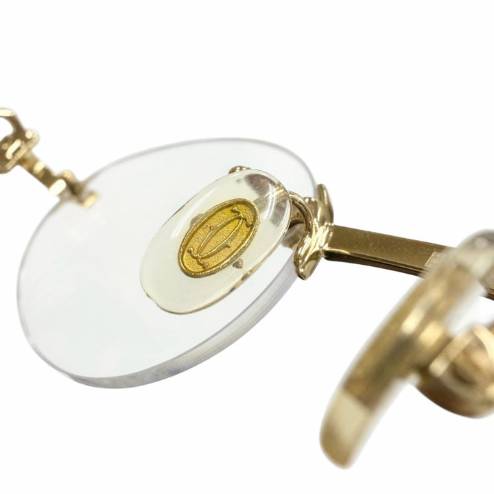 美品▼Cartier カルティエ 2C デコール ツーポイント リムレス オーバル マーブル柄 メガネ 眼鏡 アイウェア ゴールド ブラウン □20 135