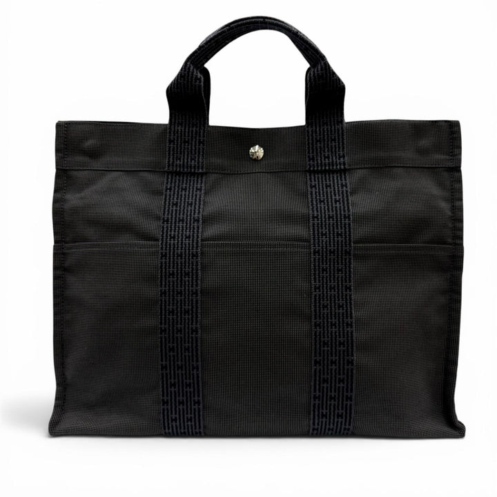 極美品◇HERMES エルメス エールライン MM シルバー金具 Hロゴ セリエボタン キャンバス ハンド トートバッグ グレー フランス製