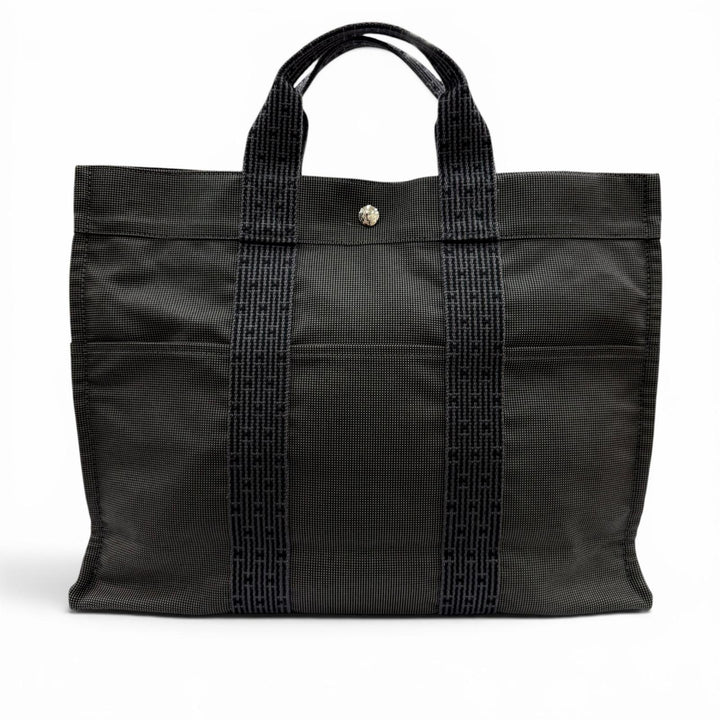 極美品◇HERMES エルメス エールライン MM シルバー金具 Hロゴ セリエボタン キャンバス ハンド トートバッグ グレー フランス製