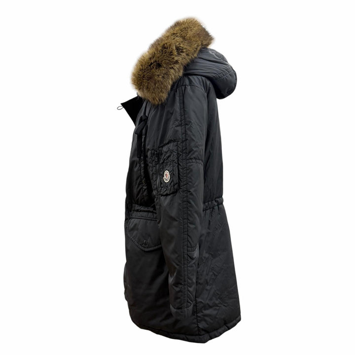 美品▼MONCLER モンクレール 21-22AW AJA ロゴワッペン付き フェイクファー フーデッド WZIPUP ダウンコート ブラック 1 正規品 メンズ