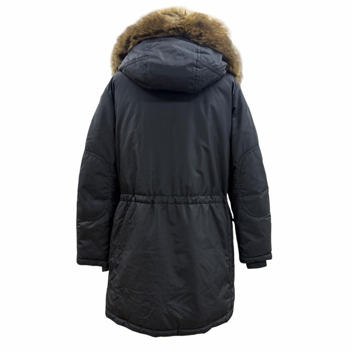 美品▼MONCLER モンクレール 21-22AW AJA ロゴワッペン付き フェイクファー フーデッド WZIPUP ダウンコート ブラック 1 正規品 メンズ