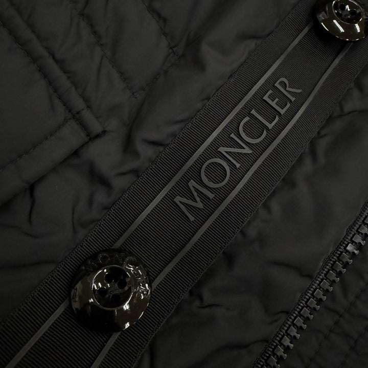美品▼MONCLER モンクレール 21-22AW AJA ロゴワッペン付き フェイクファー フーデッド WZIPUP ダウンコート ブラック 1 正規品 メンズ