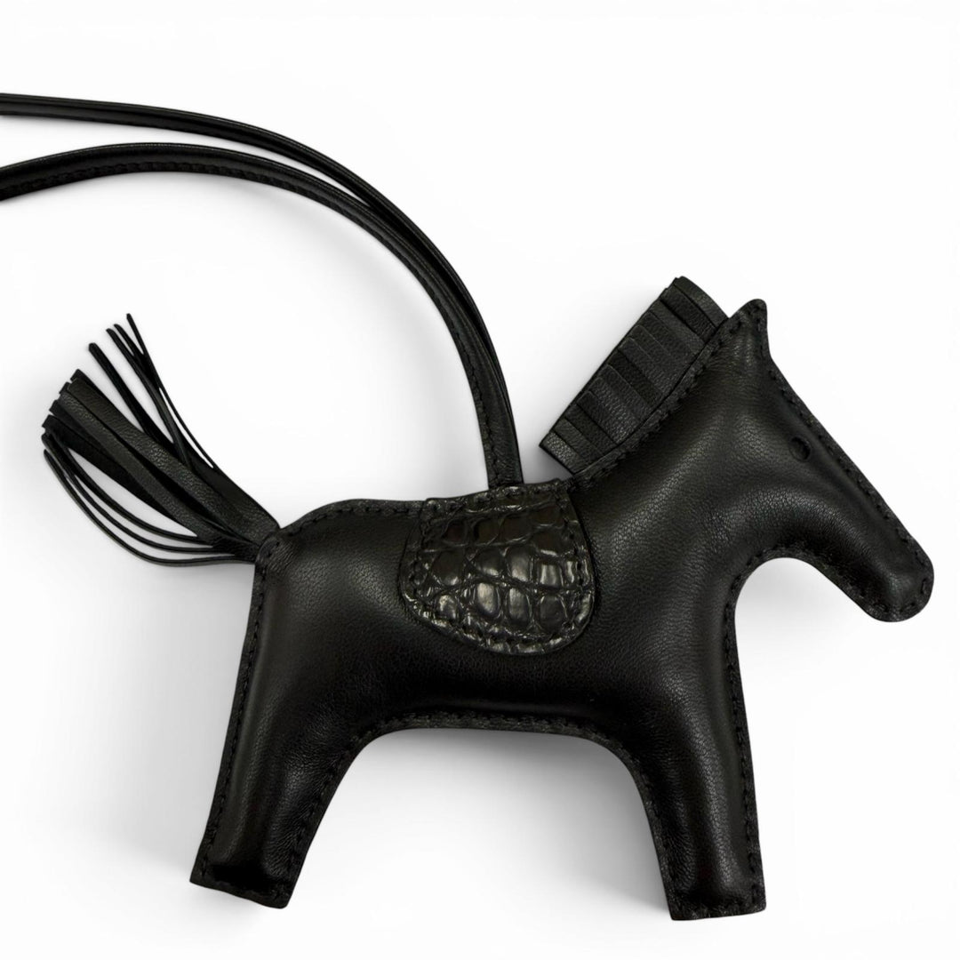 極美品☆HERMES エルメス ロデオチャーム タッチ MM アニョーミロ アリゲーター ソーブラック バッグチャーム Z刻印 フランス製 箱付き