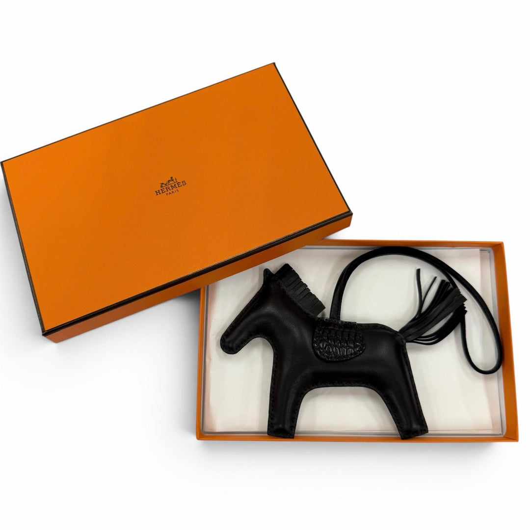 極美品☆HERMES エルメス ロデオチャーム タッチ MM アニョーミロ アリゲーター ソーブラック バッグチャーム Z刻印 フランス製 箱付き