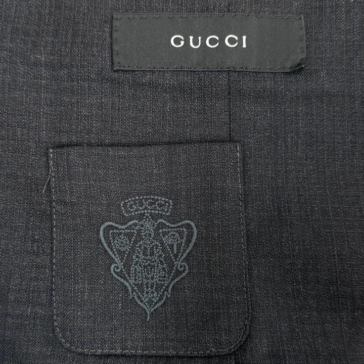 美品▼GUCCI グッチ ウール100% ロゴ入りボタン 裏地ホースビット総柄 シングルスーツ セットアップ グレー 48 メンズ ビジネス◎