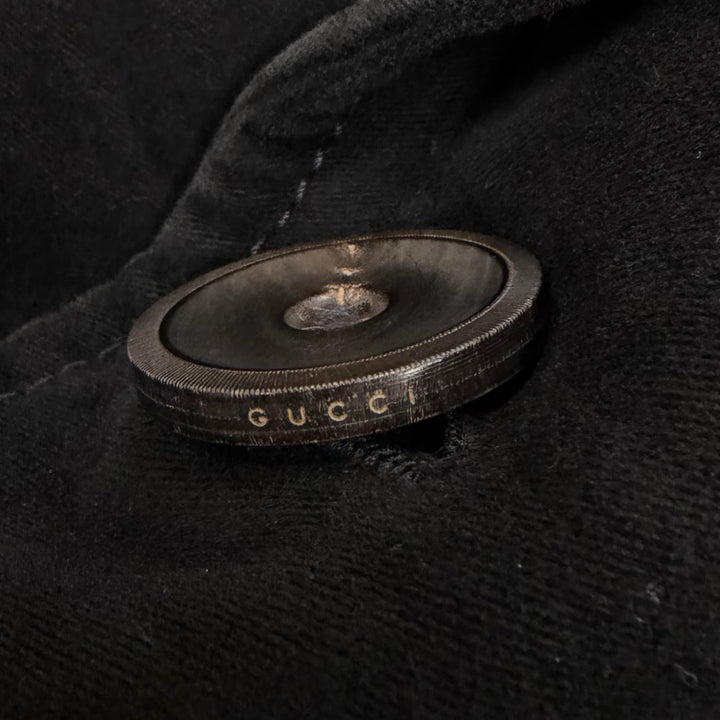 良品▼GUCCI グッチ ヴィンテージ 146176 トムフォード期 ロゴ入りボタン シングル チェスターコート ブラック 52 メンズ