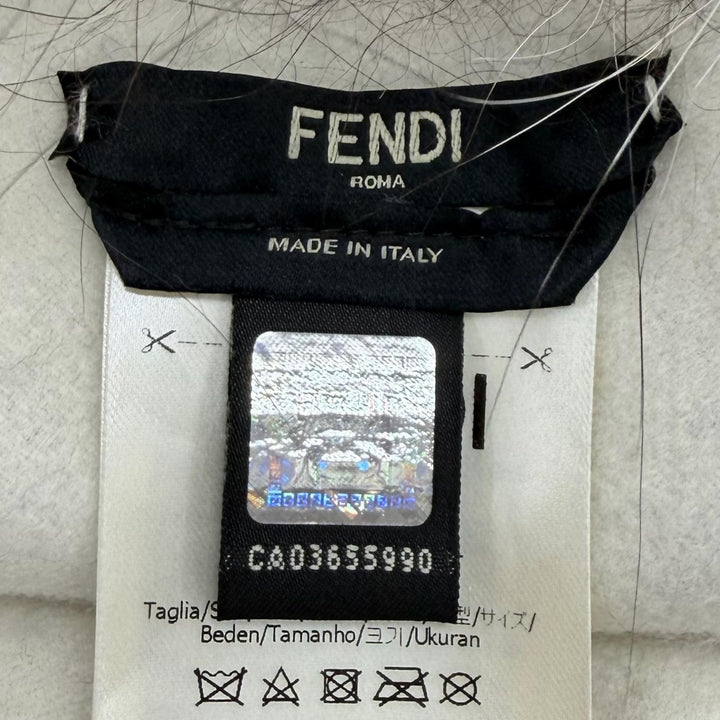 極美品★FENDI フェンディ FVG494 FOXファートリミング レザー使い フリンジ付 ケープ ポンチョ ライトグレー イタリア製 正規品