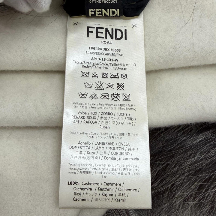 極美品★FENDI フェンディ FVG494 FOXファートリミング レザー使い フリンジ付 ケープ ポンチョ ライトグレー イタリア製 正規品
