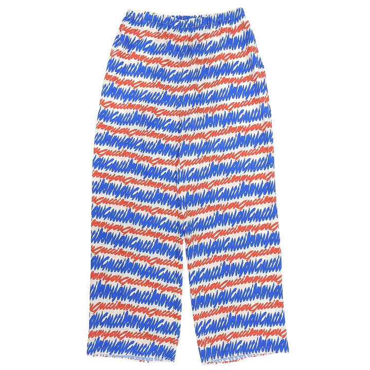 未使用品▲GUCCI グッチ 2023年製 739414 シルク100％ スクリプトロゴ 総柄 ワイド パンツ マルチ 44 イタリア製 正規品 メンズ