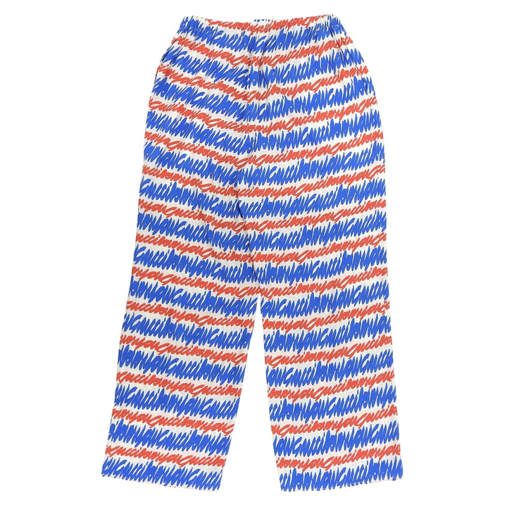 未使用品▲GUCCI グッチ 2023年製 739414 シルク100％ スクリプトロゴ 総柄 ワイド パンツ マルチ 44 イタリア製 正規品 メンズ