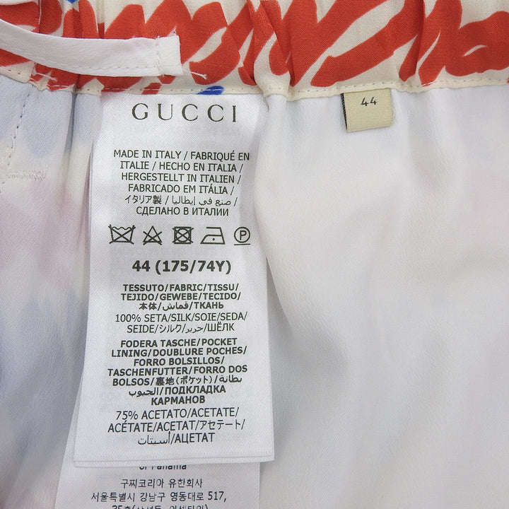 未使用品▲GUCCI グッチ 2023年製 739414 シルク100％ スクリプトロゴ 総柄 ワイド パンツ マルチ 44 イタリア製 正規品 メンズ