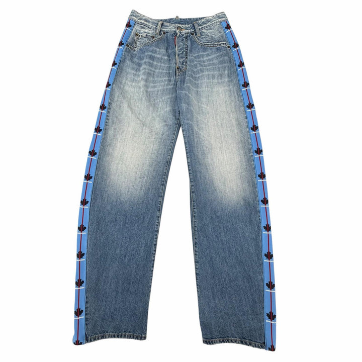 美品▼DSQUARED2 ディースクエアード 2024年製 S74LB1419 サイドロゴライン ボタンフライ ワイド デニムパンツ ブルー 44 正規品 メンズ