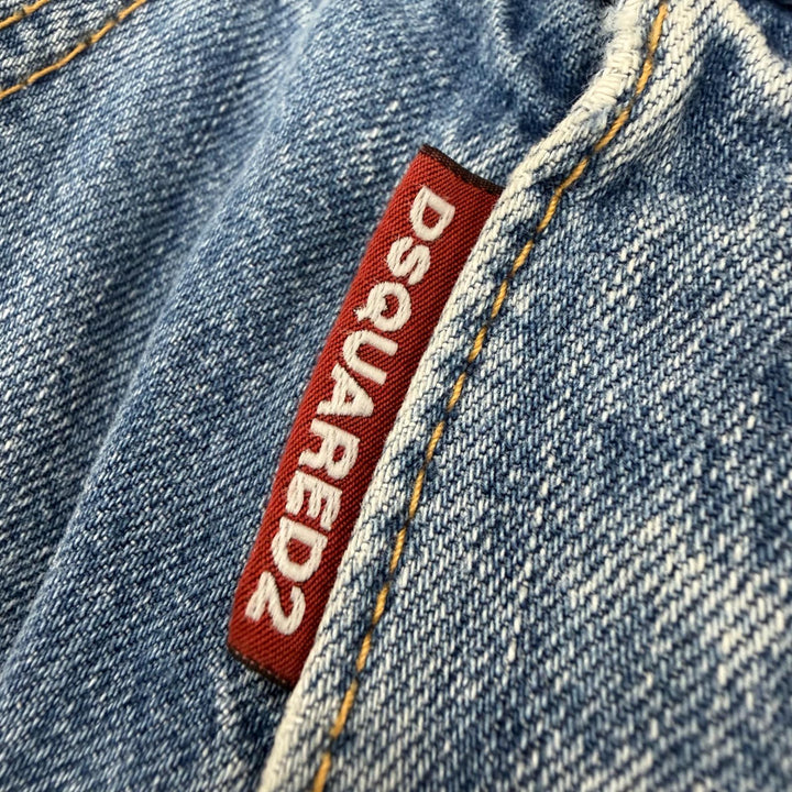 美品▼DSQUARED2 ディースクエアード 2024年製 S74LB1419 サイドロゴライン ボタンフライ ワイド デニムパンツ ブルー 44 正規品 メンズ