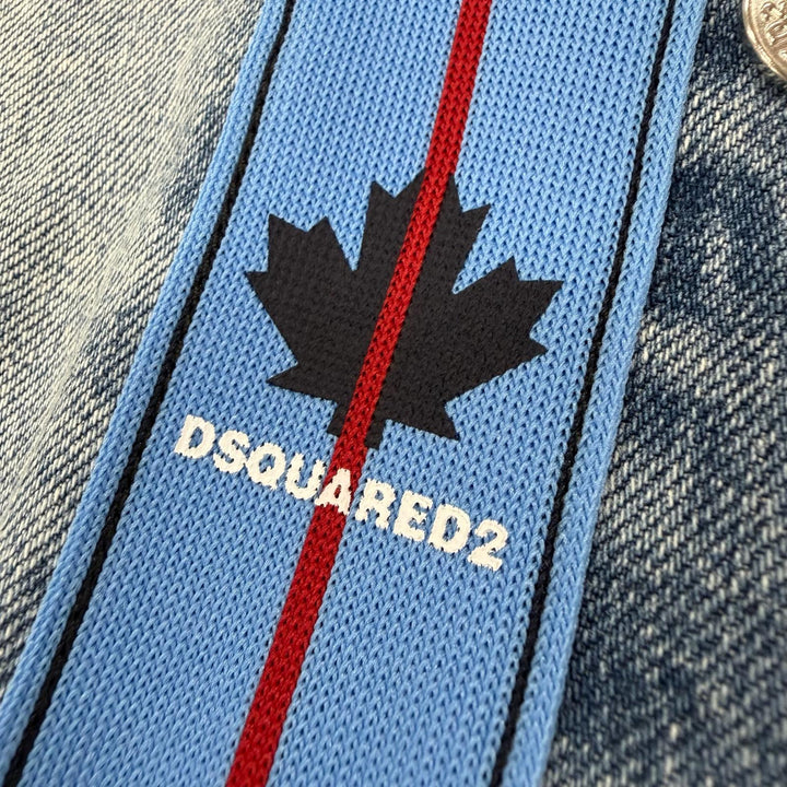 美品▼DSQUARED2 ディースクエアード 2024年製 S74LB1419 サイドロゴライン ボタンフライ ワイド デニムパンツ ブルー 44 正規品 メンズ