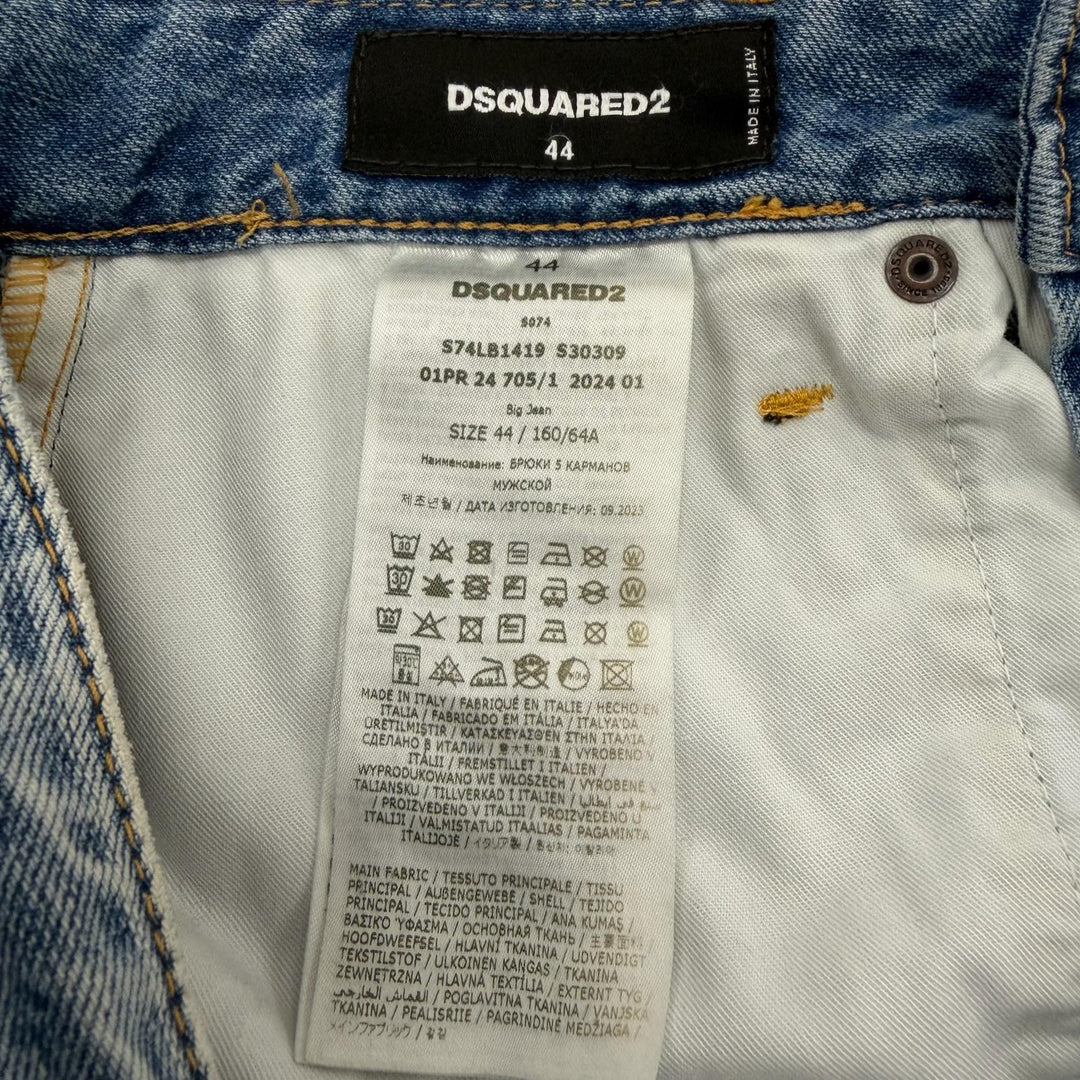 美品▼DSQUARED2 ディースクエアード 2024年製 S74LB1419 サイドロゴライン ボタンフライ ワイド デニムパンツ ブルー 44 正規品 メンズ