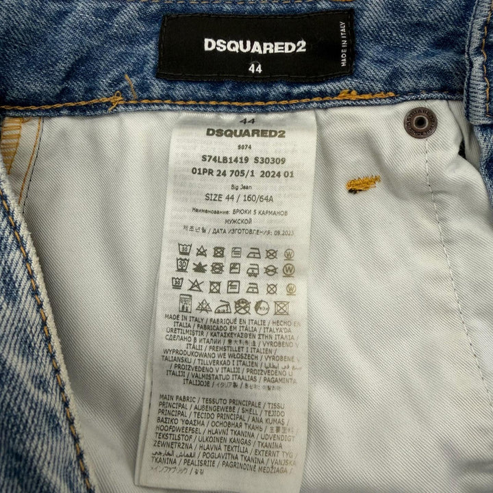 美品▼DSQUARED2 ディースクエアード 2024年製 S74LB1419 サイドロゴライン ボタンフライ ワイド デニムパンツ ブルー 44 正規品 メンズ