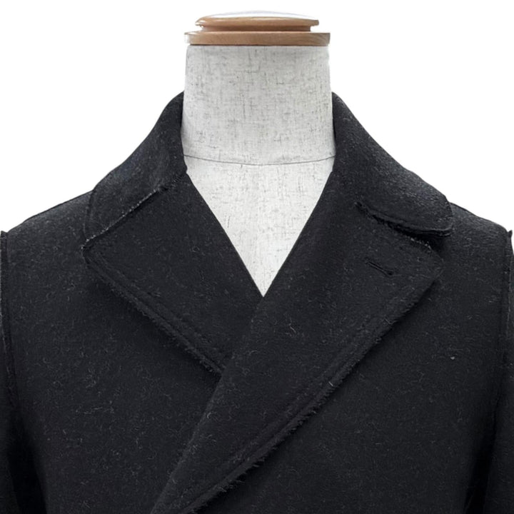 極美品△LANVIN ランバン M02CA106 ウール カットオフデザイン Pコート ピーコート ダブル ハーフコート ブラック 46 正規品 定価165900